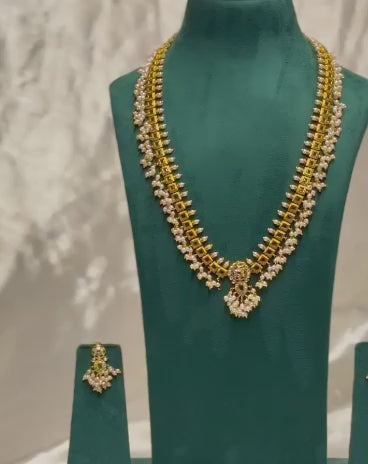 Pearl Fringe Long Necklace Set  | ONK314