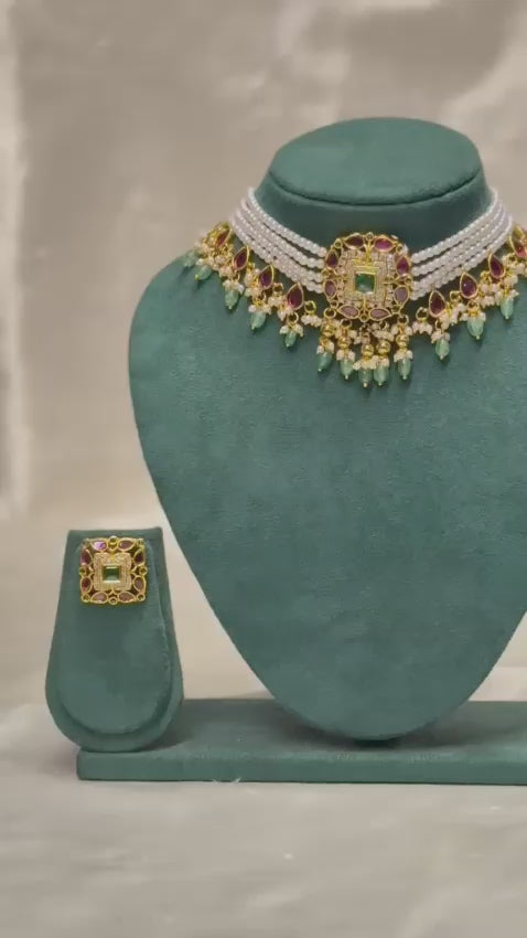 Pearl Choker Necklace Set with Earrings | ONK312