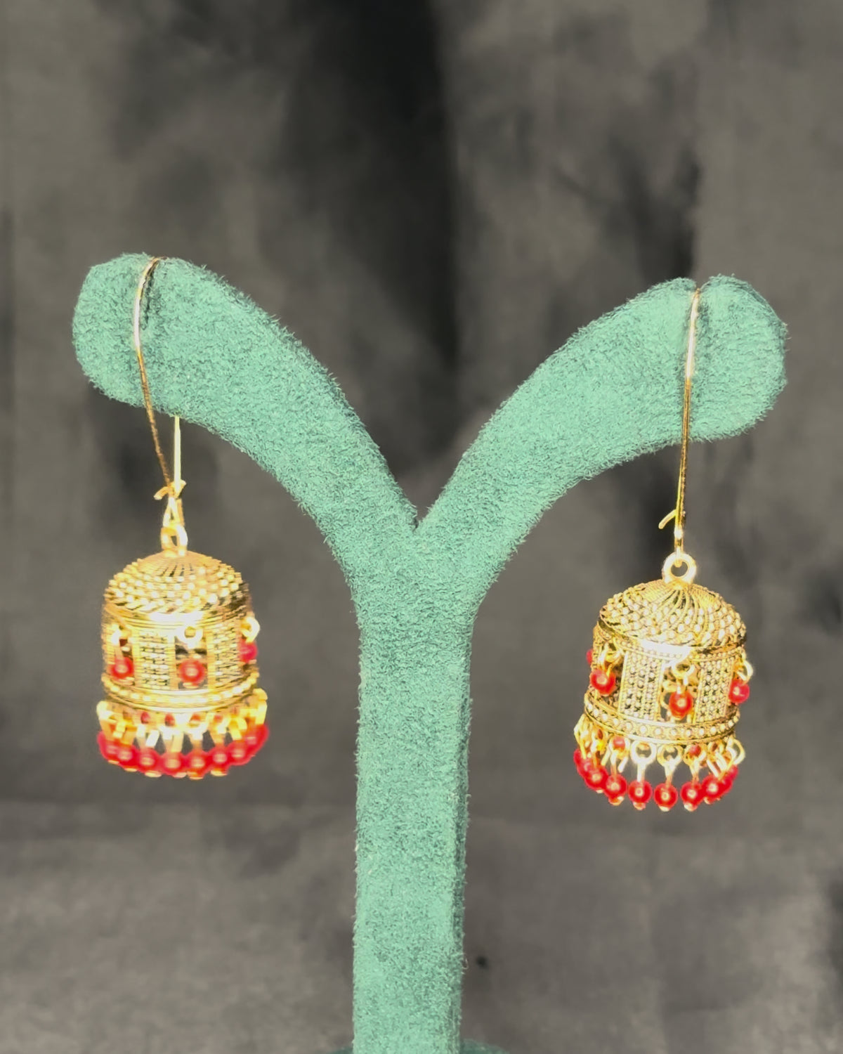 Antique Gold-Tone Jhumka Earrings with Beaded Drop Detailing | SITA2556