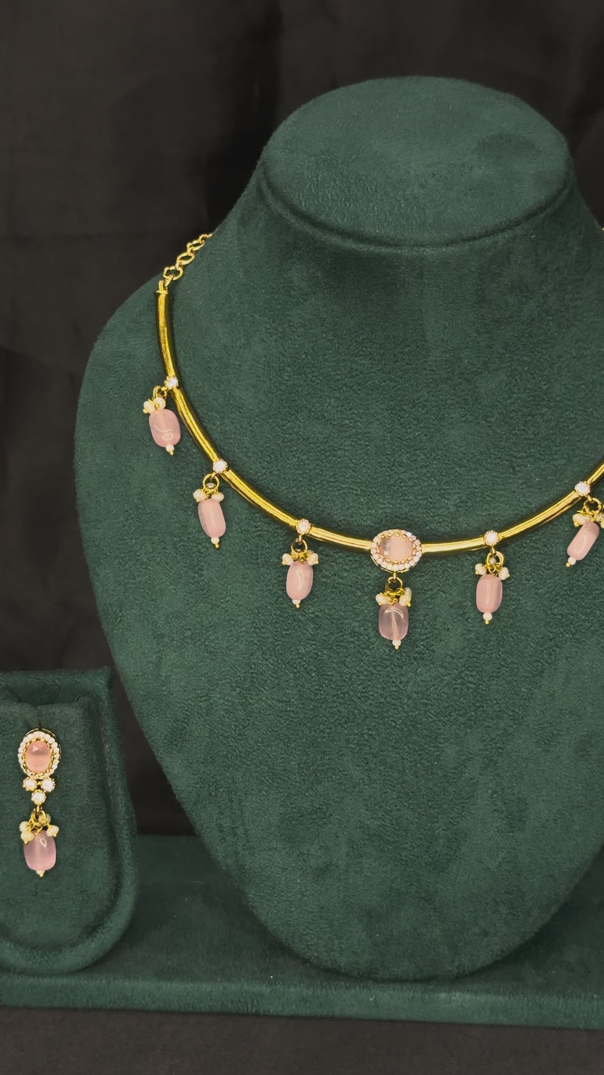 Gold-Tone Stone Necklace Set with Matching Drop Earrings | NVK2650