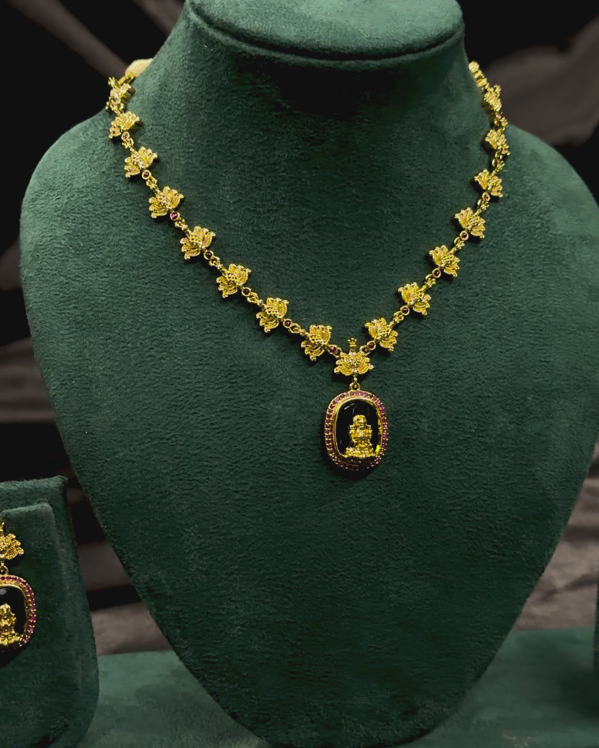 Traditional Lakshmi Gold Necklace Set with Matching Earrings | ONK363