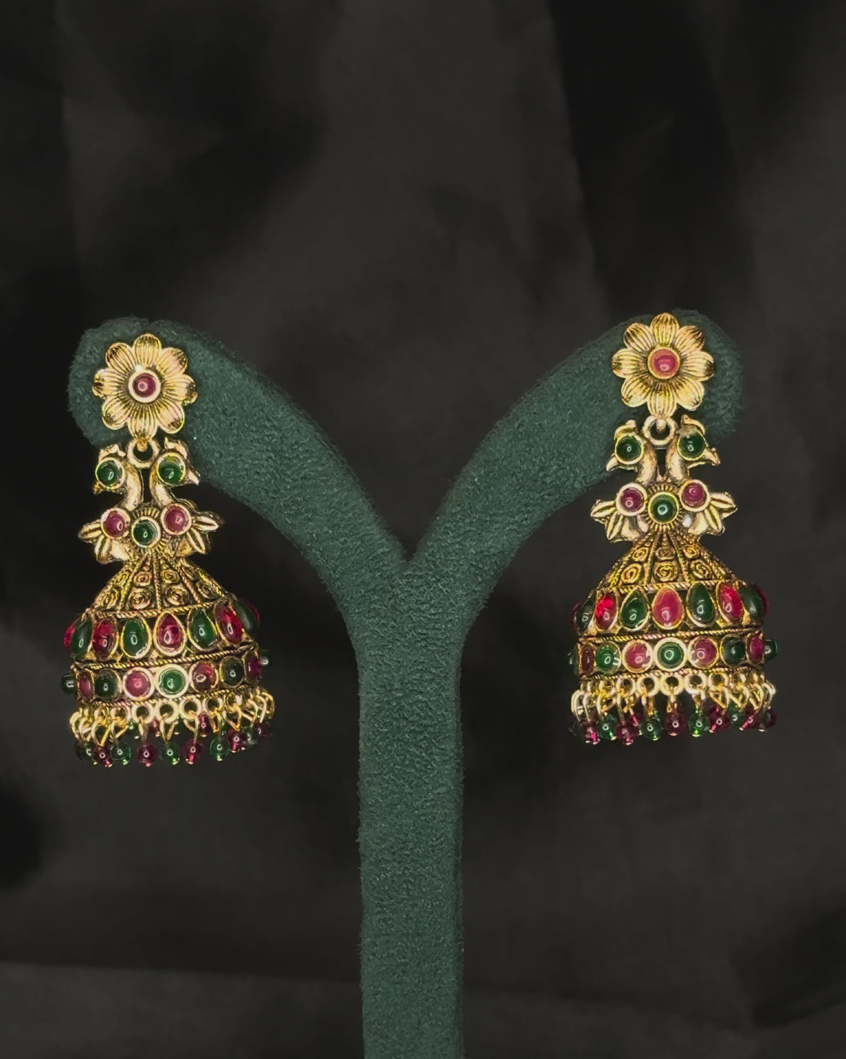 Antique Gold Multicolour Stone Jhumka Earrings | GV219