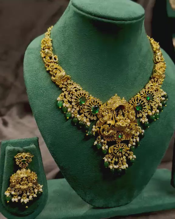 Antique Lakshmi Green Necklace Set - P2 | ONK293