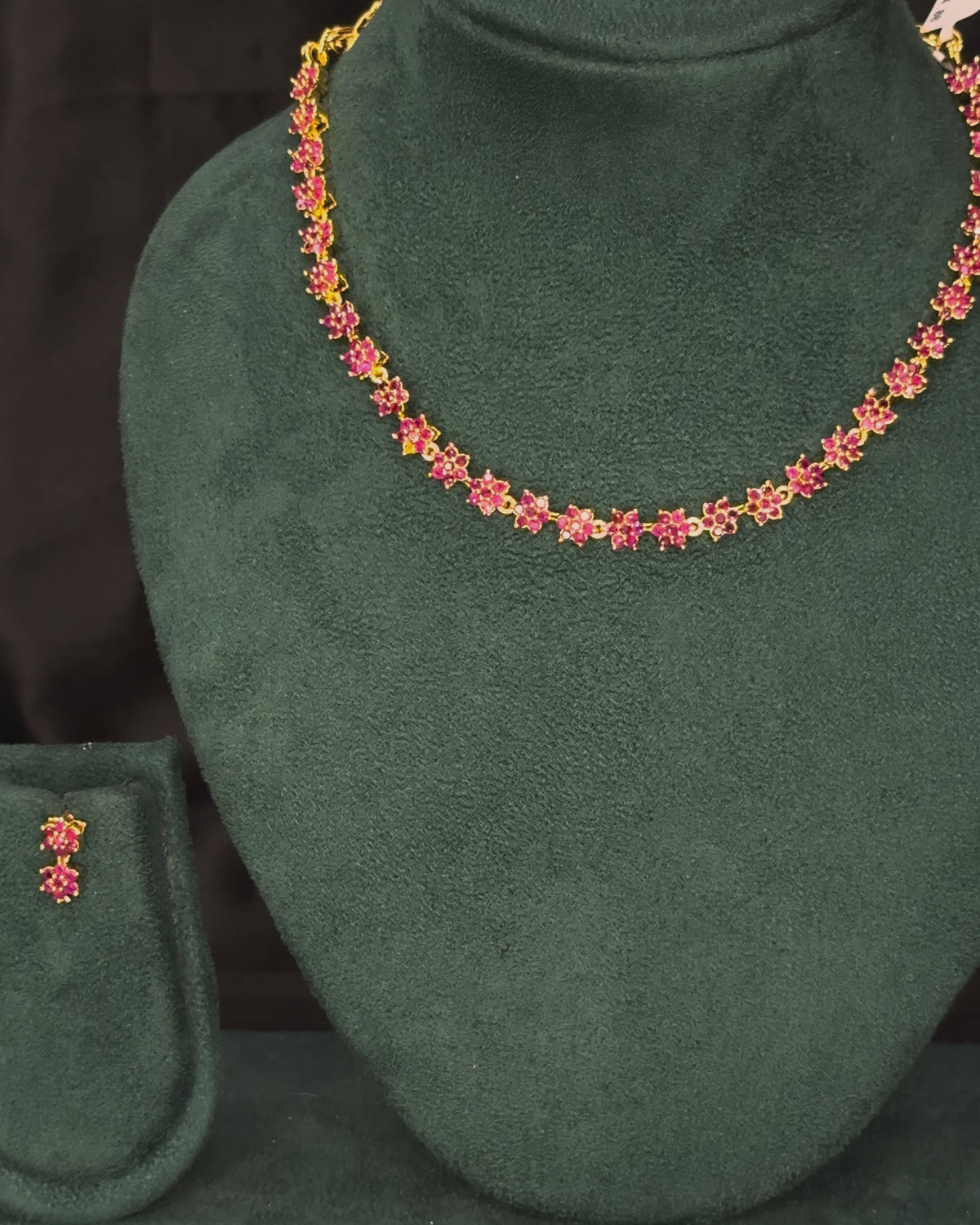 Elegant Rolled Gold Ruby Stone Necklace Set with Matching Earrings | PJV97
